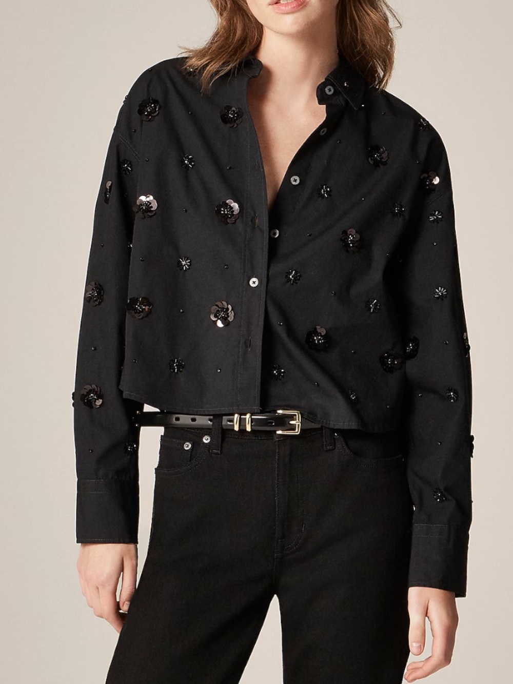 J crew Étienne cropped button-up shirt in embellished cotton poplin - Picture 2 of 5